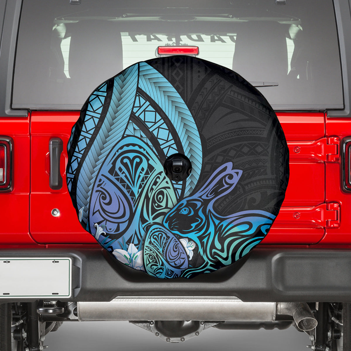 Turquoise Polynesia Easter Day Spare Tire Cover Eggs With Bunny Polynesian Pattern