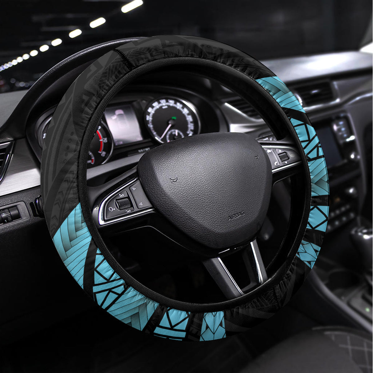 Turquoise Polynesia Easter Day Steering Wheel Cover Eggs With Bunny Polynesian Pattern