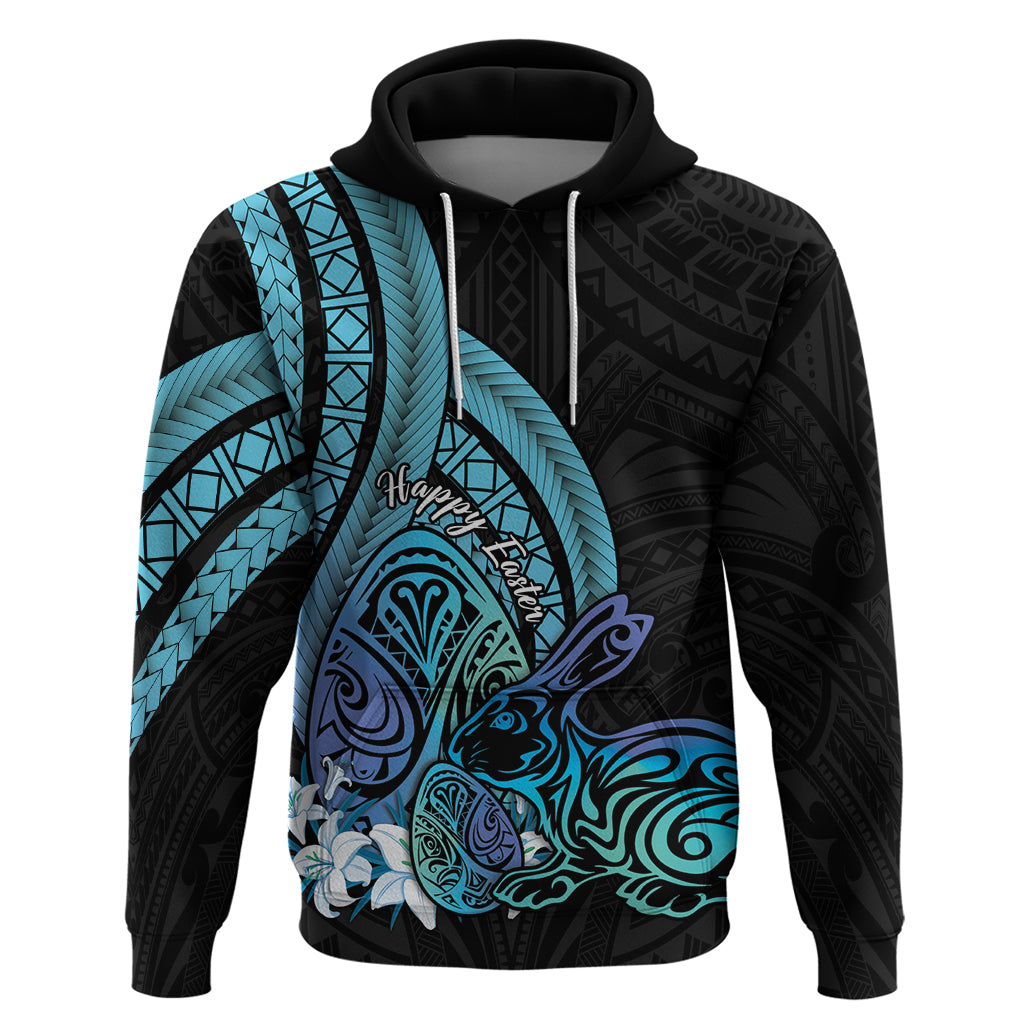 Turquoise Polynesia Easter Day Zip Hoodie Eggs With Bunny Polynesian Pattern