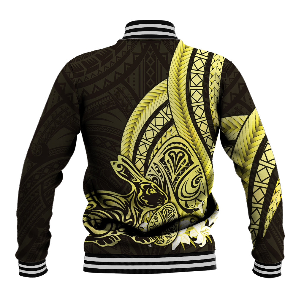 Yellow Polynesia Easter Day Baseball Jacket Eggs With Bunny Polynesian Pattern LT14 - Polynesian Pride