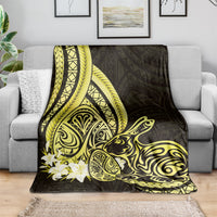 Yellow Polynesia Easter Day Blanket Eggs With Bunny Polynesian Pattern