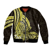 Yellow Polynesia Easter Day Bomber Jacket Eggs With Bunny Polynesian Pattern