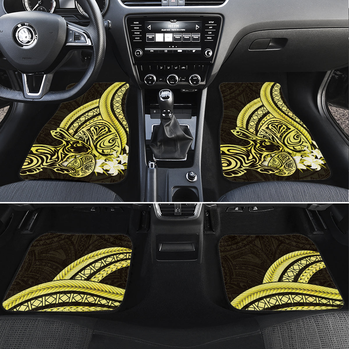 Yellow Polynesia Easter Day Car Mats Eggs With Bunny Polynesian Pattern