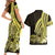 Yellow Polynesia Easter Day Couples Matching Short Sleeve Bodycon Dress and Hawaiian Shirt Eggs With Bunny Polynesian Pattern