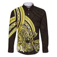 Yellow Polynesia Easter Day Family Matching Long Sleeve Bodycon Dress and Hawaiian Shirt Eggs With Bunny Polynesian Pattern