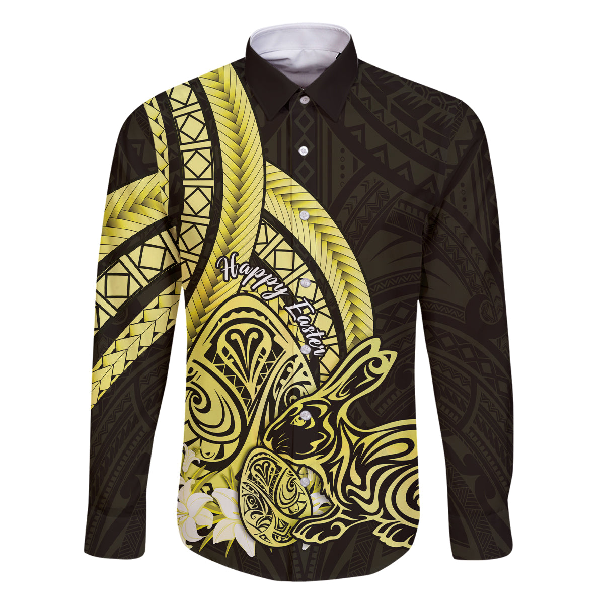 Yellow Polynesia Easter Day Family Matching Mermaid Dress and Hawaiian Shirt Eggs With Bunny Polynesian Pattern
