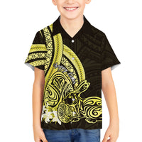 Yellow Polynesia Easter Day Family Matching Off The Shoulder Long Sleeve Dress and Hawaiian Shirt Eggs With Bunny Polynesian Pattern