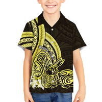 Yellow Polynesia Easter Day Family Matching Off Shoulder Maxi Dress and Hawaiian Shirt Eggs With Bunny Polynesian Pattern