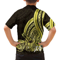Yellow Polynesia Easter Day Family Matching Short Sleeve Bodycon Dress and Hawaiian Shirt Eggs With Bunny Polynesian Pattern