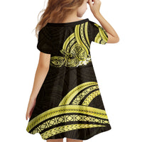 Yellow Polynesia Easter Day Family Matching Short Sleeve Bodycon Dress and Hawaiian Shirt Eggs With Bunny Polynesian Pattern
