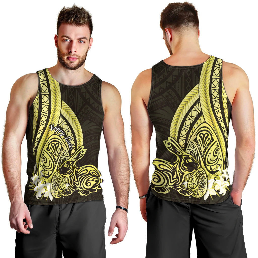 Yellow Polynesia Easter Day Men Tank Top Eggs With Bunny Polynesian Pattern LT14 - Polynesian Pride