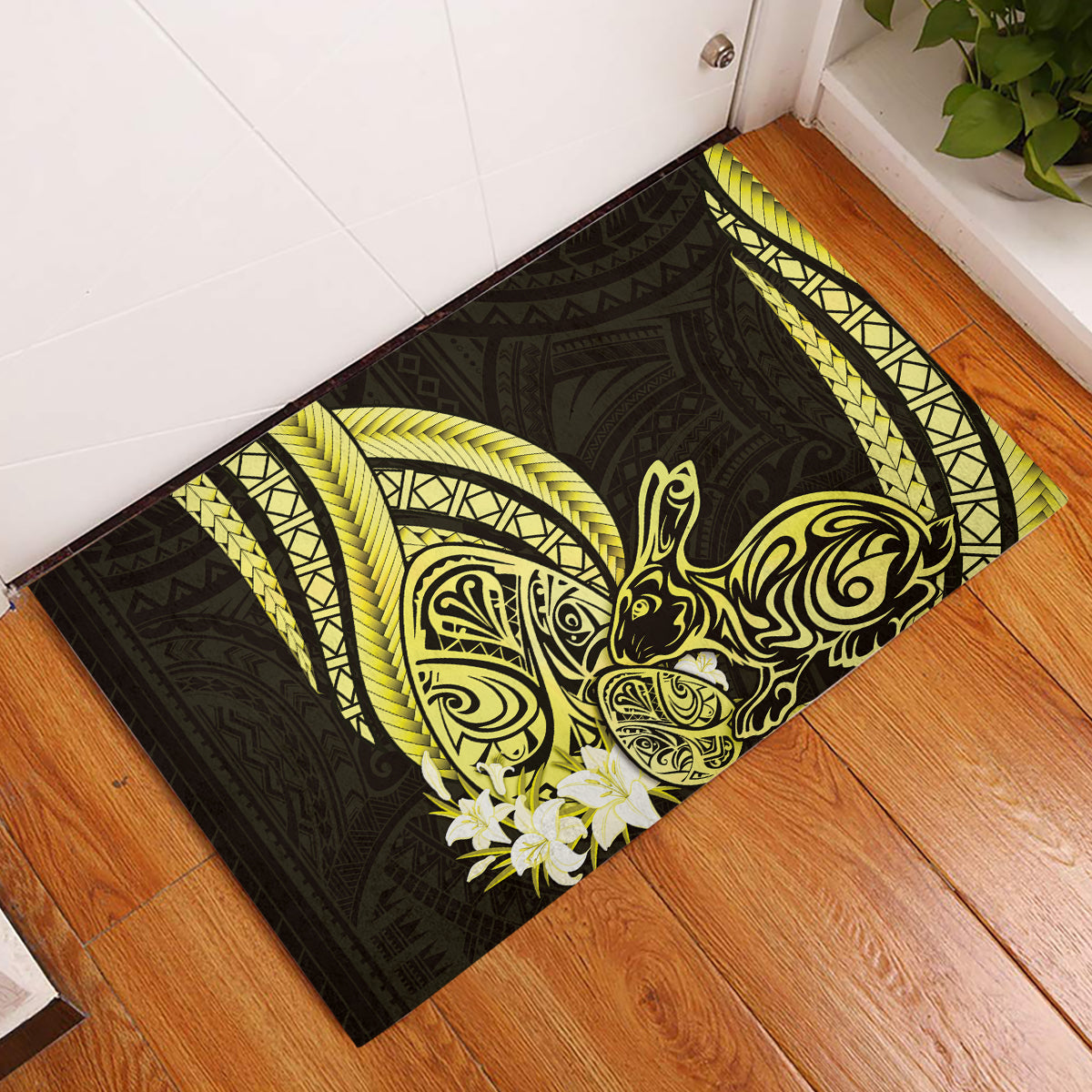 Yellow Polynesia Easter Day Rubber Doormat Eggs With Bunny Polynesian Pattern LT14 Yellow - Polynesian Pride