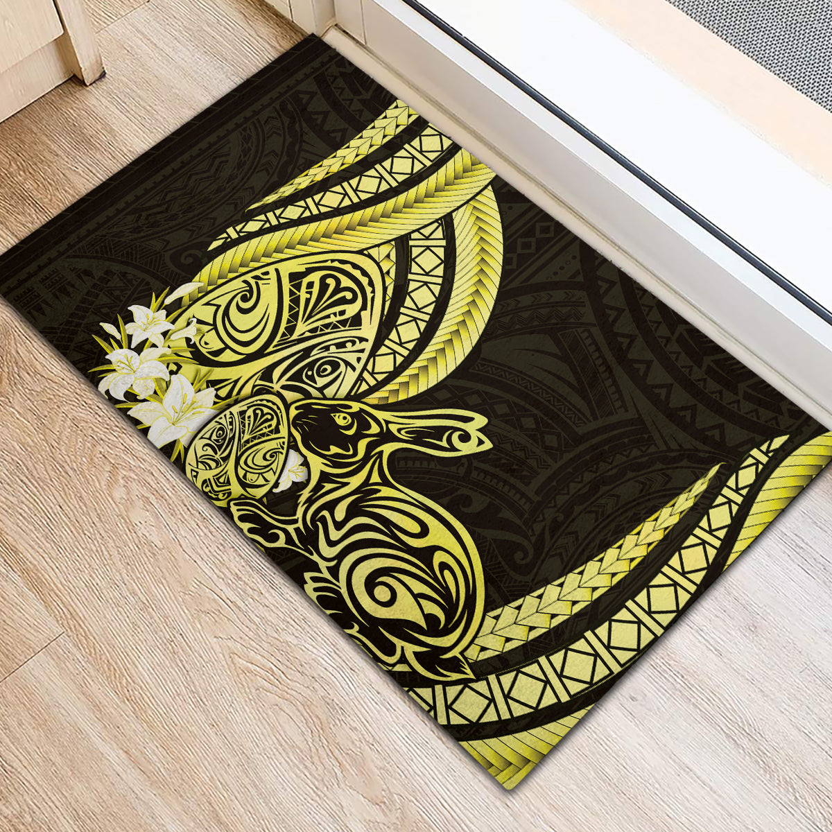 Yellow Polynesia Easter Day Rubber Doormat Eggs With Bunny Polynesian Pattern LT14 - Polynesian Pride