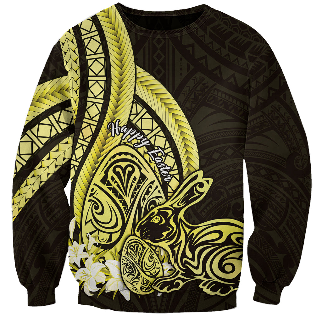 Yellow Polynesia Easter Day Sweatshirt Eggs With Bunny Polynesian Pattern LT14 Unisex Yellow - Polynesian Pride