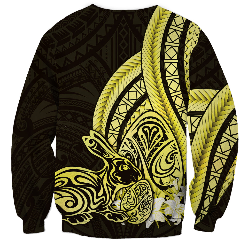 Yellow Polynesia Easter Day Sweatshirt Eggs With Bunny Polynesian Pattern LT14 - Polynesian Pride