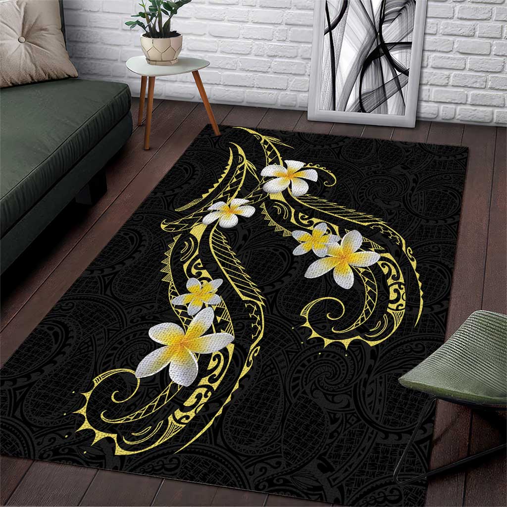 Polynesia Tattoo With Plumeria Area Rug Elegant Vibes LT14 Black - Polynesian Pride