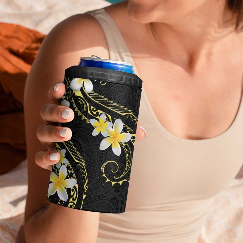 Polynesia Tattoo With Plumeria 4 in 1 Can Cooler Tumbler Elegant Vibes