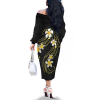 Polynesia Tattoo With Plumeria Family Matching Off The Shoulder Long Sleeve Dress and Hawaiian Shirt Elegant Vibes