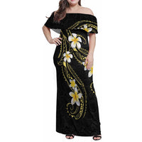 Polynesia Tattoo With Plumeria Family Matching Off Shoulder Maxi Dress and Hawaiian Shirt Elegant Vibes LT14 Mom's Dress Black - Polynesian Pride
