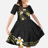 Polynesia Tattoo With Plumeria Family Matching Off Shoulder Short Dress and Hawaiian Shirt Elegant Vibes LT14 Daughter's Dress Black - Polynesian Pride