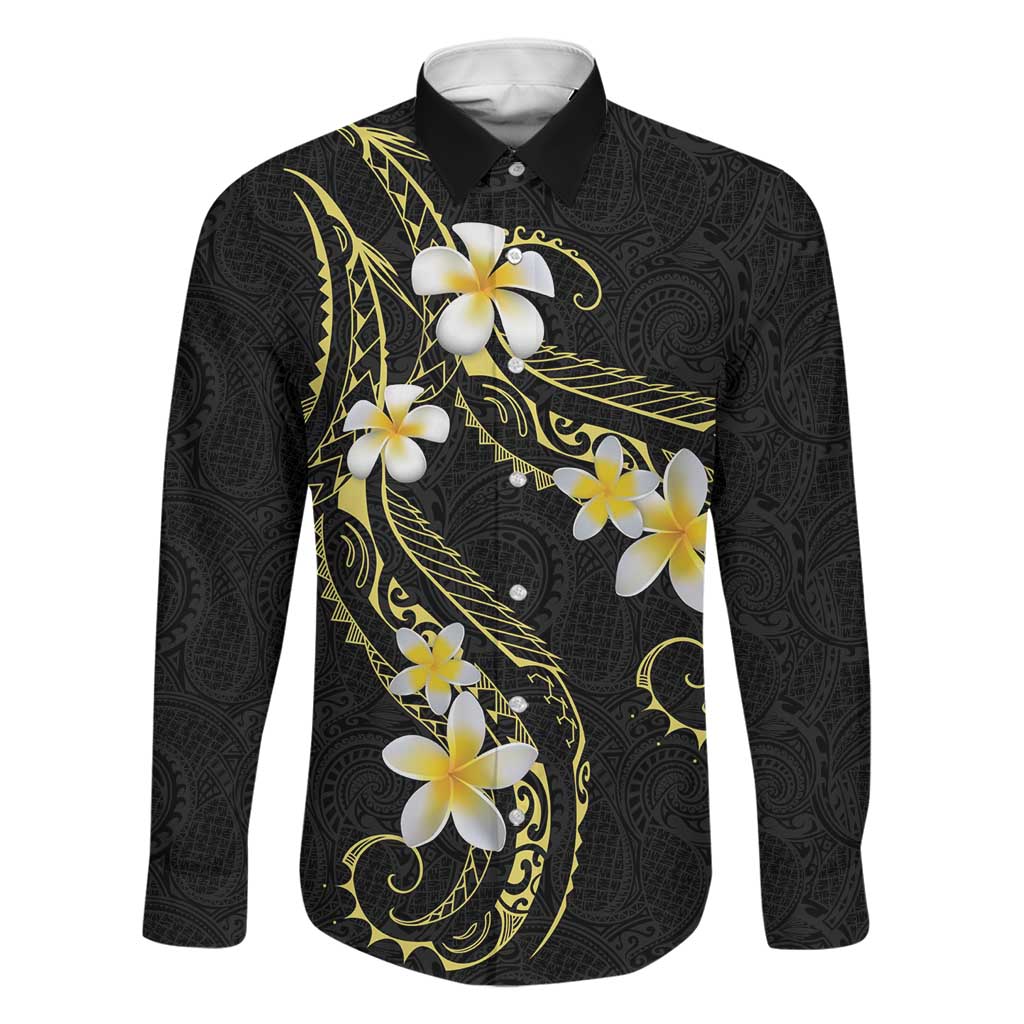 Polynesia Tattoo With Plumeria Family Matching Puletasi and Hawaiian Shirt Elegant Vibes LT14 Dad's Shirt - Long Sleeve Black - Polynesian Pride