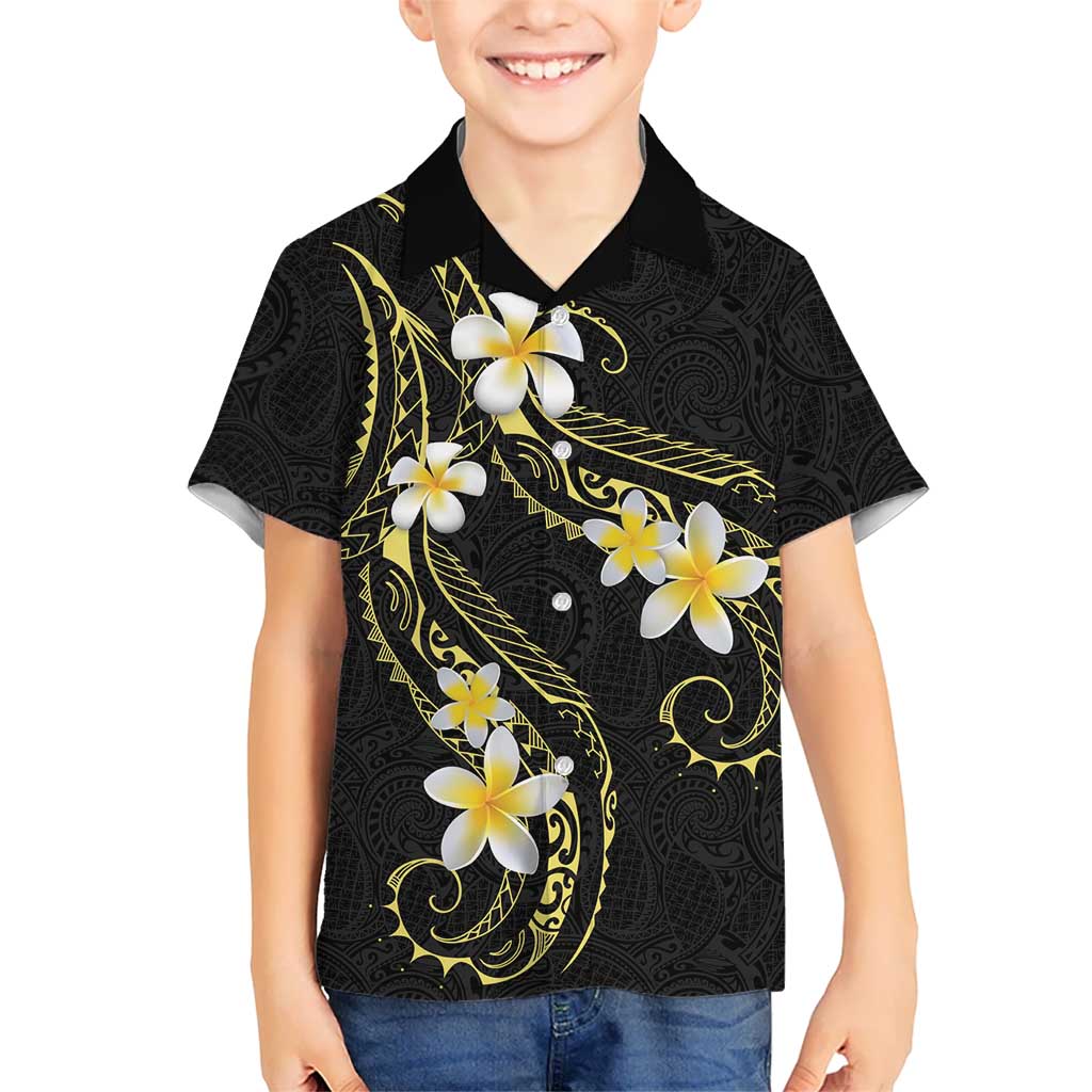 Polynesia Tattoo With Plumeria Family Matching Puletasi and Hawaiian Shirt Elegant Vibes LT14 Son's Shirt Black - Polynesian Pride