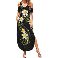 Polynesia Tattoo With Plumeria Family Matching Summer Maxi Dress and Hawaiian Shirt Elegant Vibes LT14 Mom's Dress Black - Polynesian Pride