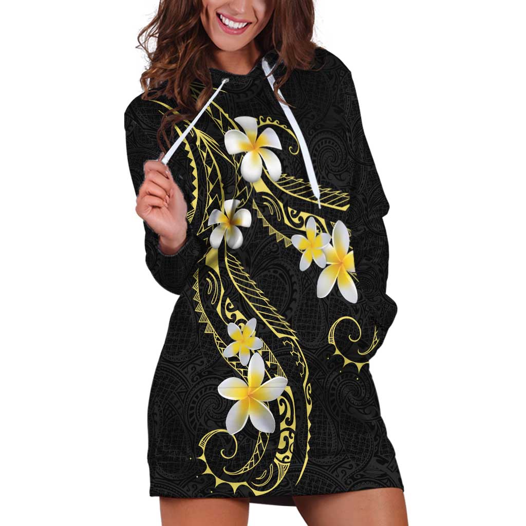 Polynesia Tattoo With Plumeria Hoodie Dress Elegant Vibes LT14 Black - Polynesian Pride