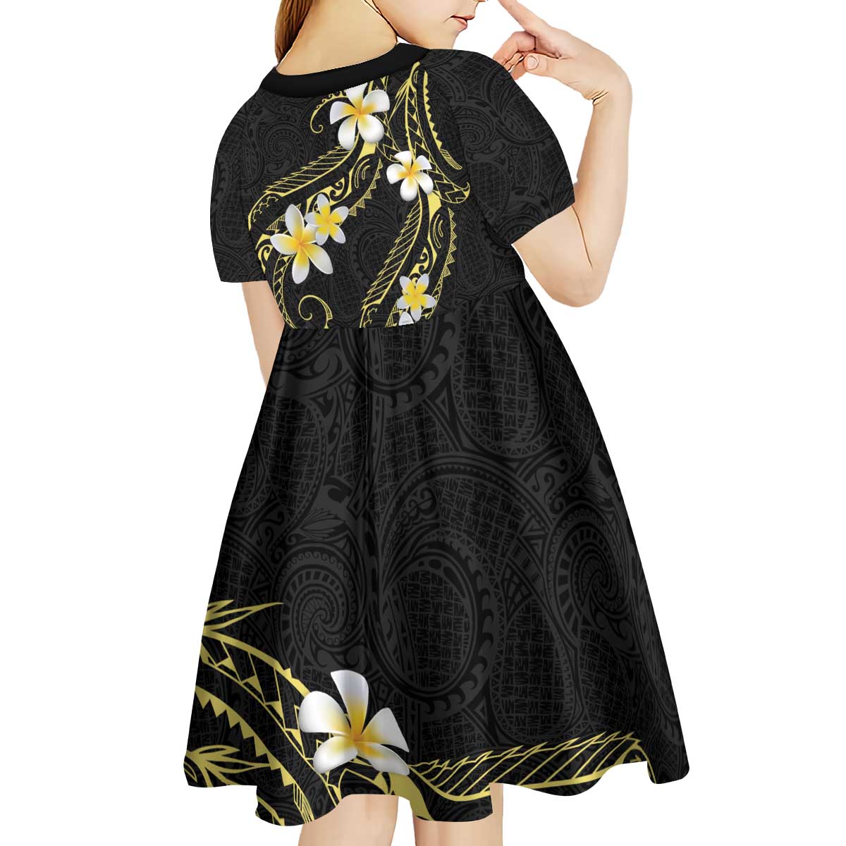 Polynesia Tattoo With Plumeria Kid Short Sleeve Dress Elegant Vibes