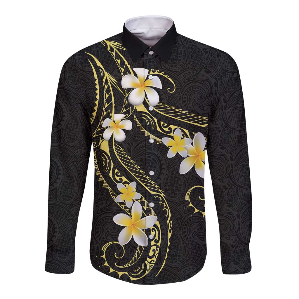 Polynesia Tattoo With Plumeria Long Sleeve Button Shirt Elegant Vibes