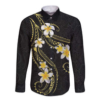 Polynesia Tattoo With Plumeria Long Sleeve Button Shirt Elegant Vibes