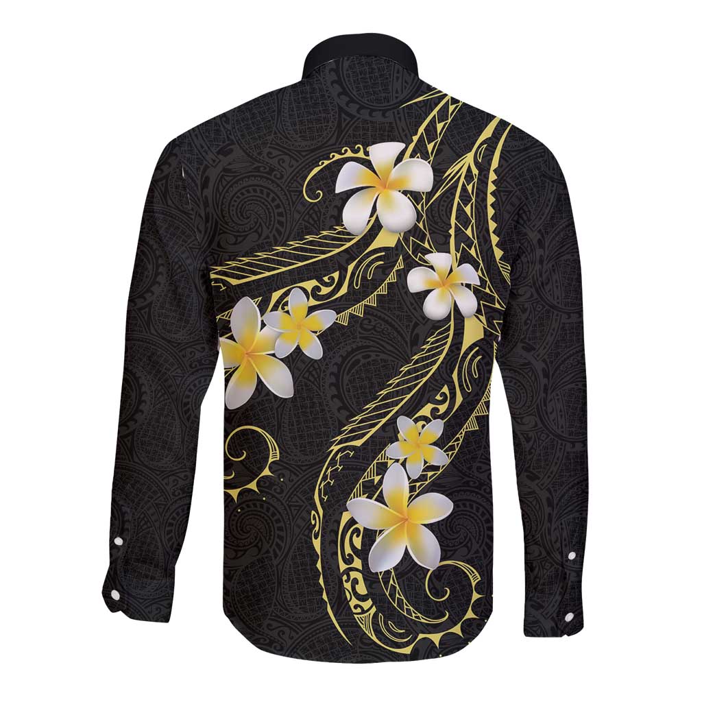 Polynesia Tattoo With Plumeria Long Sleeve Button Shirt Elegant Vibes