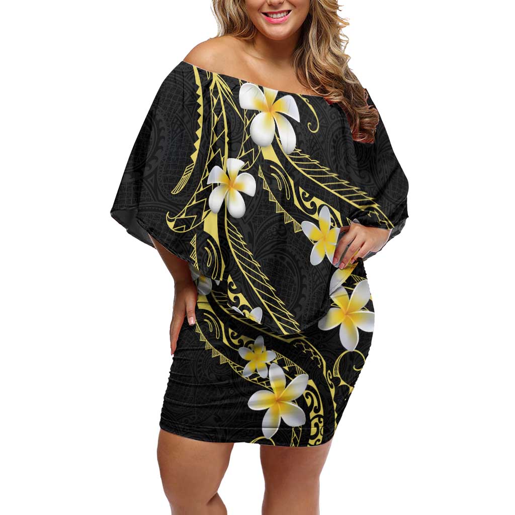 Polynesia Tattoo With Plumeria Off Shoulder Short Dress Elegant Vibes LT14 Women Black - Polynesian Pride