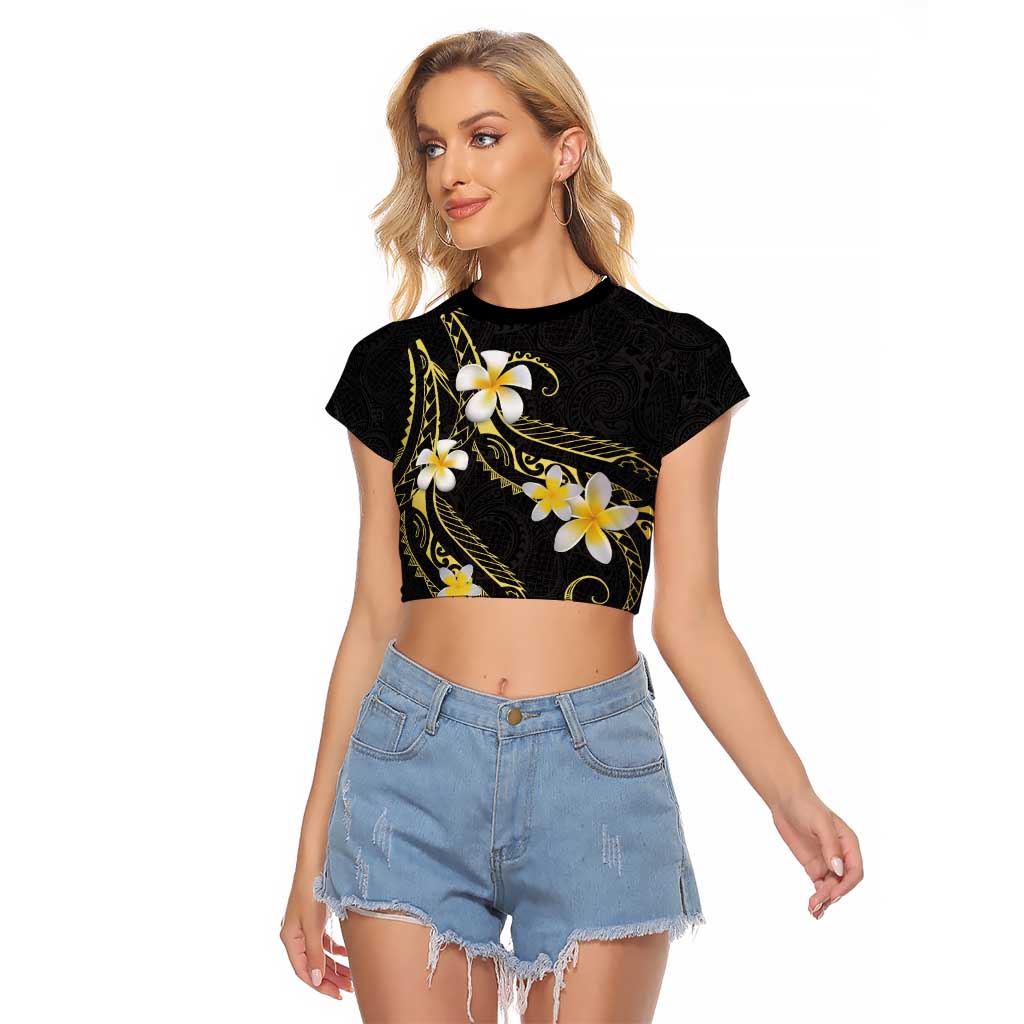 Polynesia Tattoo With Plumeria Raglan Cropped T Shirt Elegant Vibes LT14 Female Black - Polynesian Pride