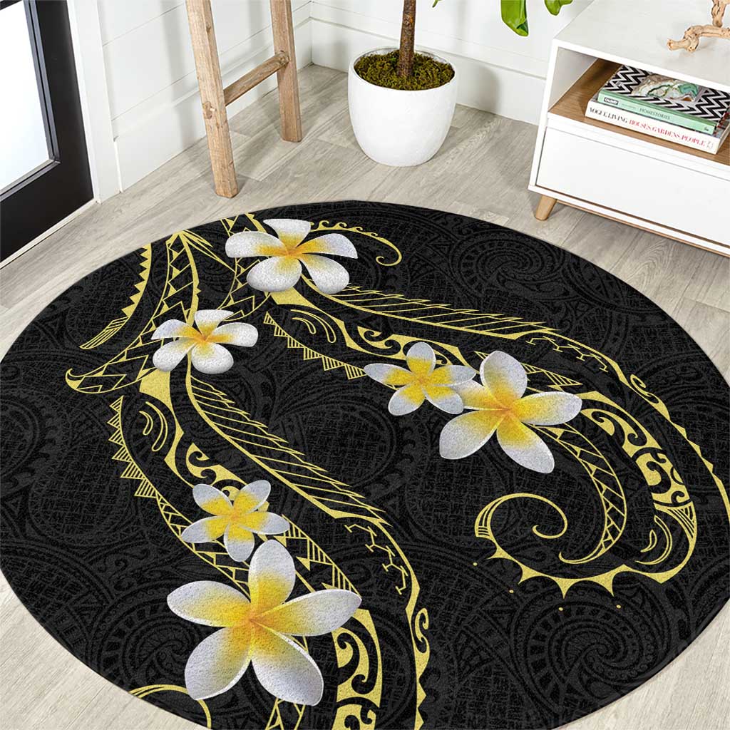 Polynesia Tattoo With Plumeria Round Carpet Elegant Vibes