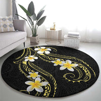 Polynesia Tattoo With Plumeria Round Carpet Elegant Vibes
