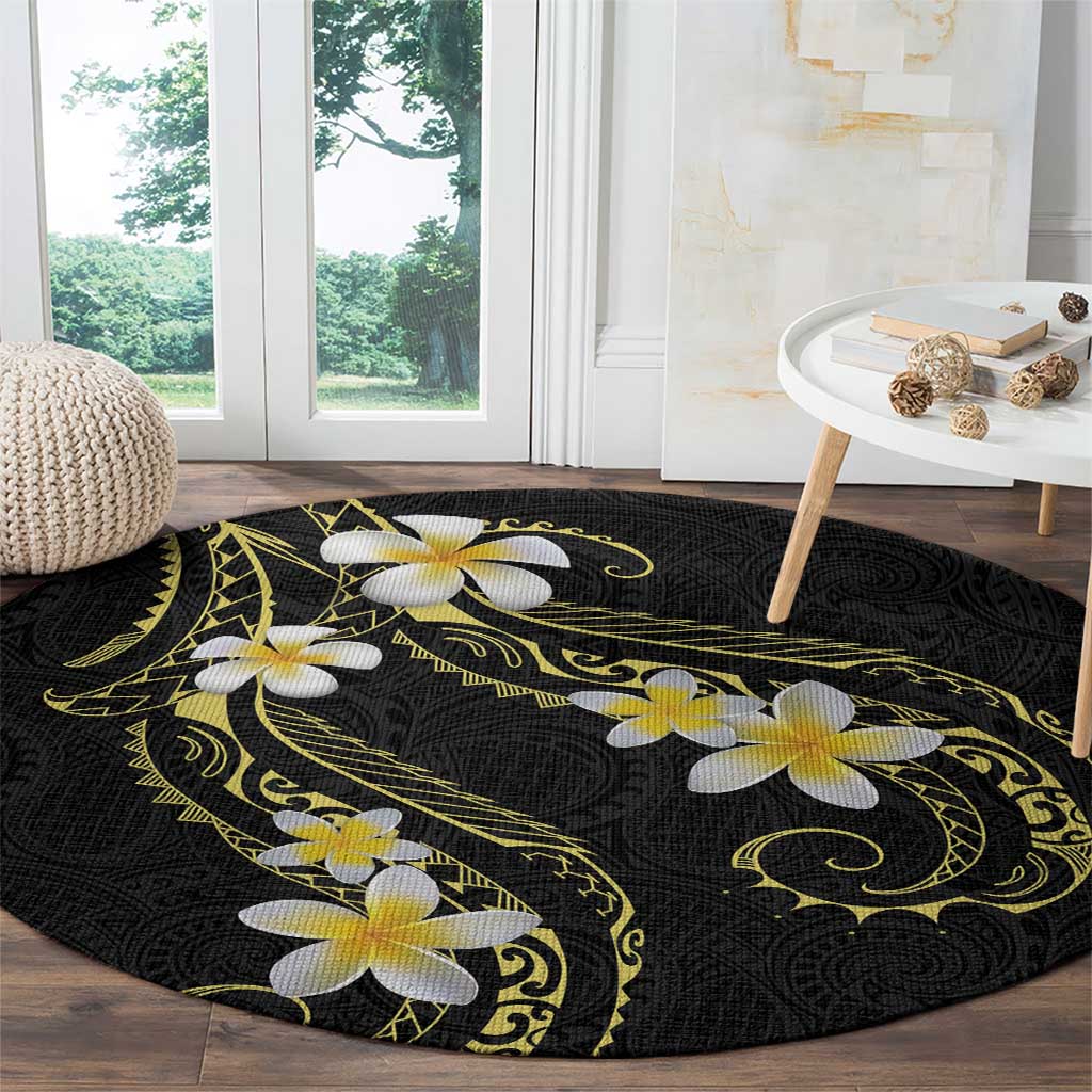 Polynesia Tattoo With Plumeria Round Carpet Elegant Vibes
