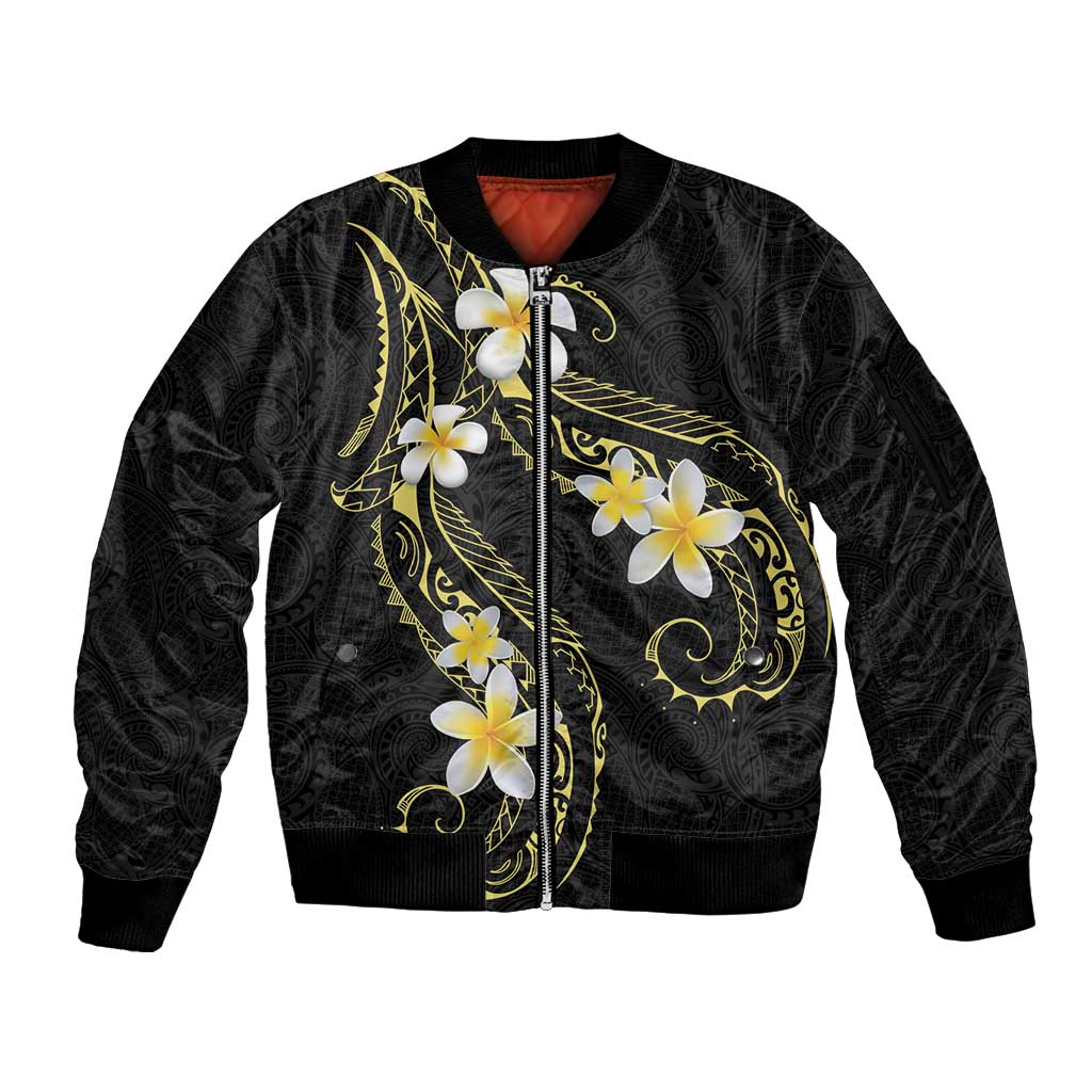 Polynesia Tattoo With Plumeria Sleeve Zip Bomber Jacket Elegant Vibes