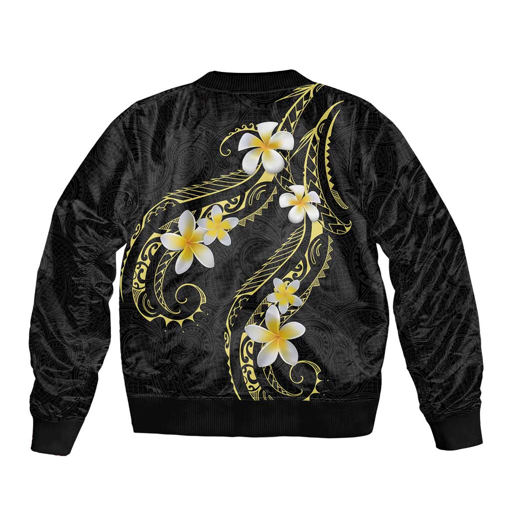 Polynesia Tattoo With Plumeria Sleeve Zip Bomber Jacket Elegant Vibes