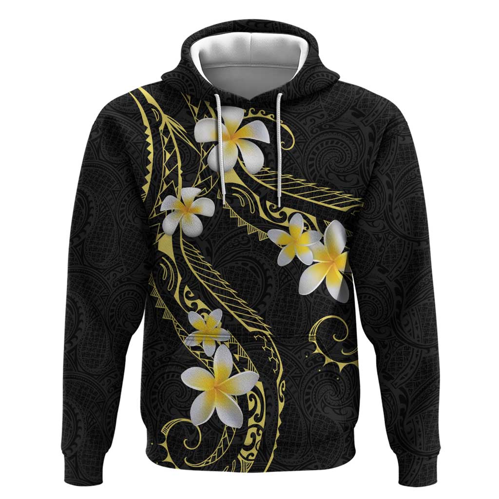 Polynesia Tattoo With Plumeria Zip Hoodie Elegant Vibes LT14 Pullover Hoodie Black - Polynesian Pride