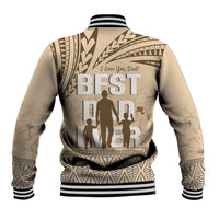 Tonga Father's Day Baseball Jacket Best Dad Ever Tongan Ngatu Pattern - Beige