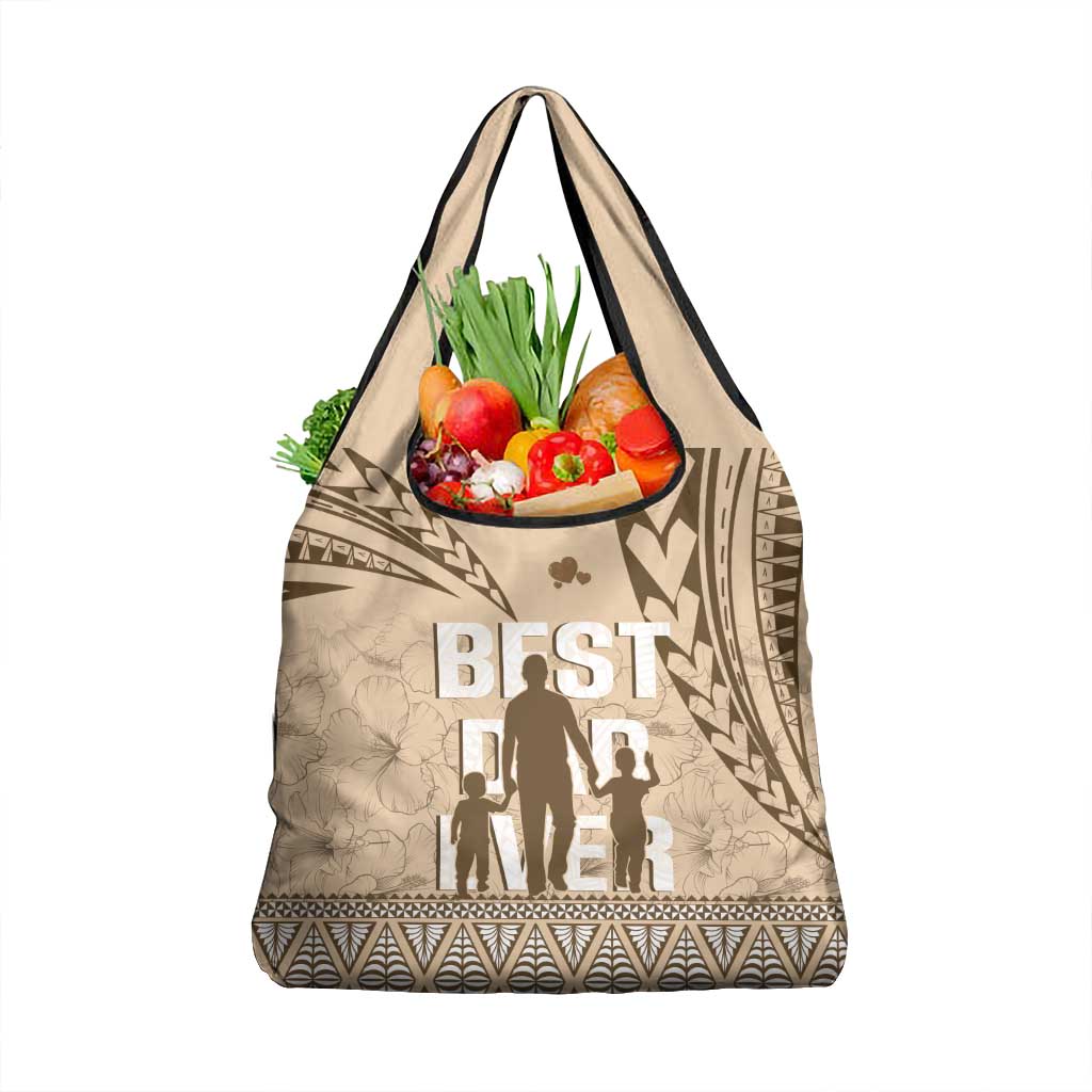 Tonga Father's Day Grocery Bag Best Dad Ever Tongan Ngatu Pattern - Beige