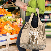 Tonga Father's Day Grocery Bag Best Dad Ever Tongan Ngatu Pattern - Beige