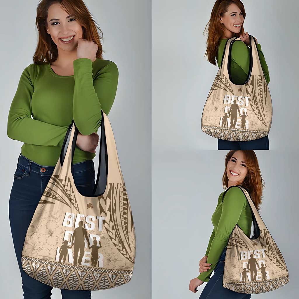 Tonga Father's Day Grocery Bag Best Dad Ever Tongan Ngatu Pattern - Beige