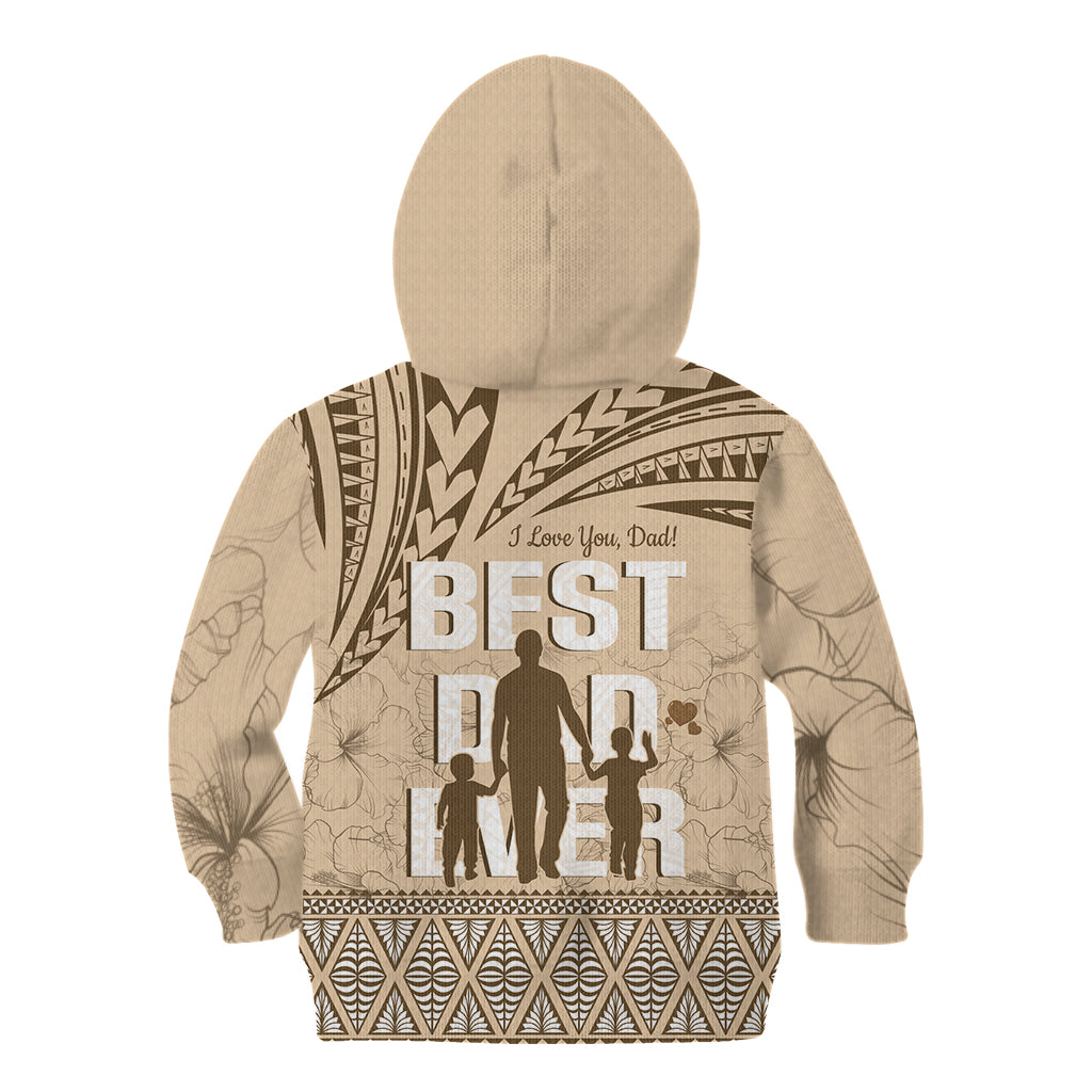 Tonga Father's Day Kid Hoodie Best Dad Ever Tongan Ngatu Pattern - Beige