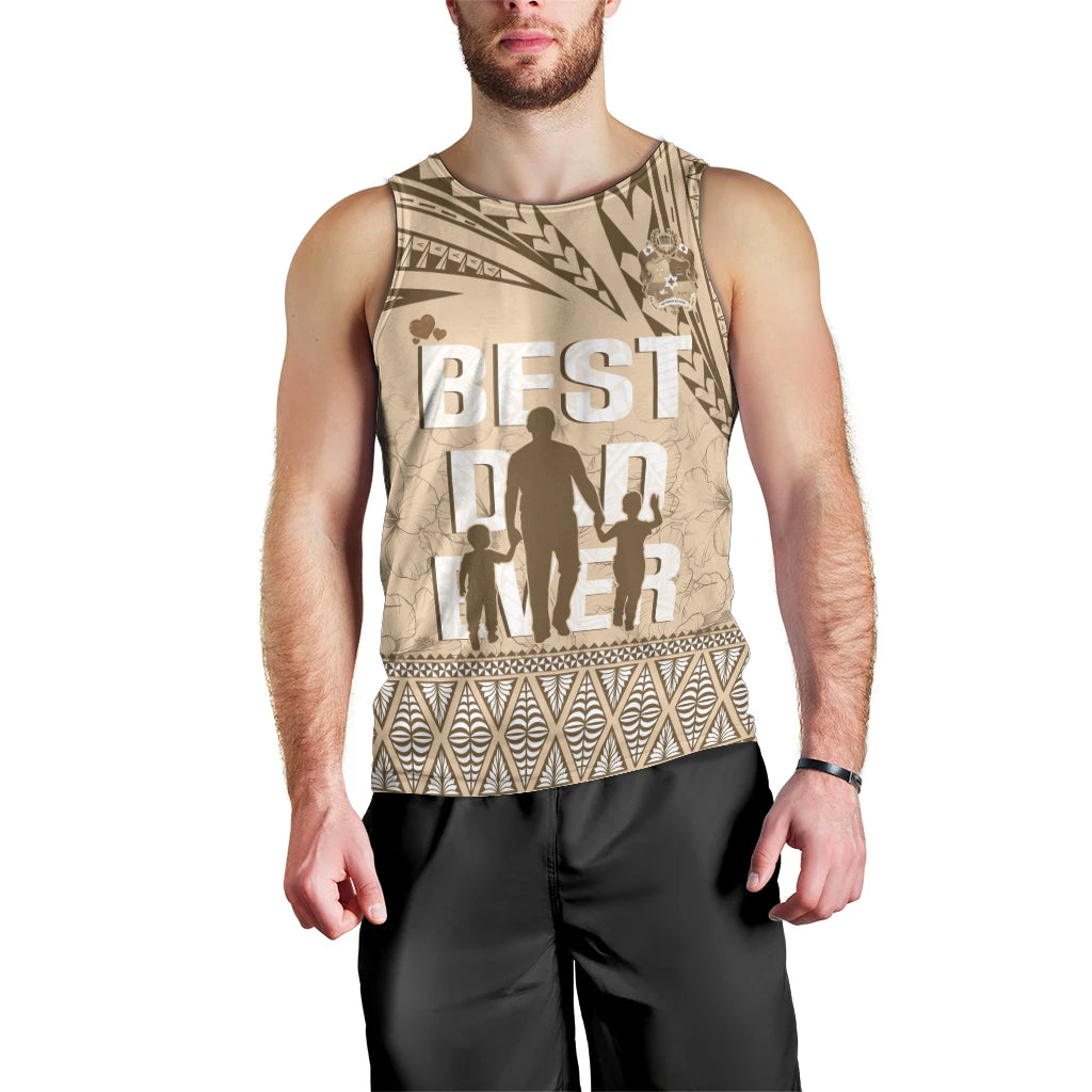 Tonga Father's Day Men Tank Top Best Dad Ever Tongan Ngatu Pattern - Beige