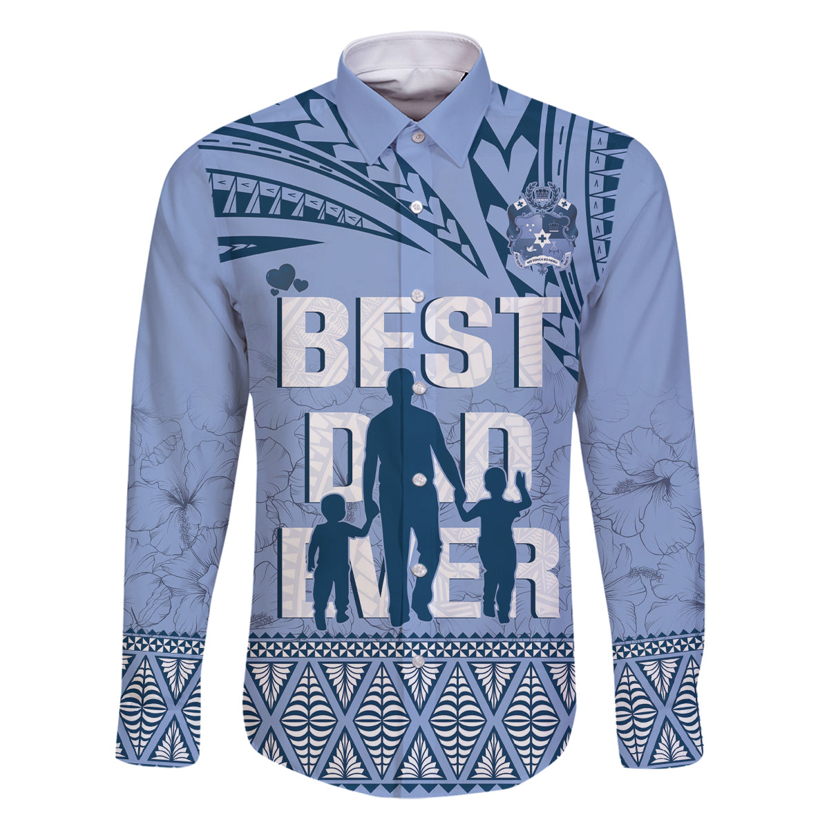 Tonga Father's Day Family Matching Long Sleeve Bodycon Dress and Hawaiian Shirt Best Dad Ever Tongan Ngatu Pattern - Blue
