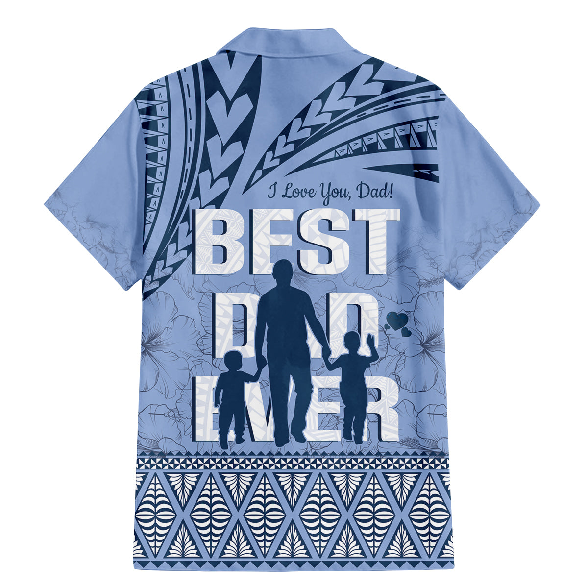 Tonga Father's Day Family Matching Mermaid Dress and Hawaiian Shirt Best Dad Ever Tongan Ngatu Pattern - Blue