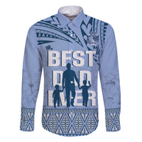 Tonga Father's Day Family Matching Short Sleeve Bodycon Dress and Hawaiian Shirt Best Dad Ever Tongan Ngatu Pattern - Blue