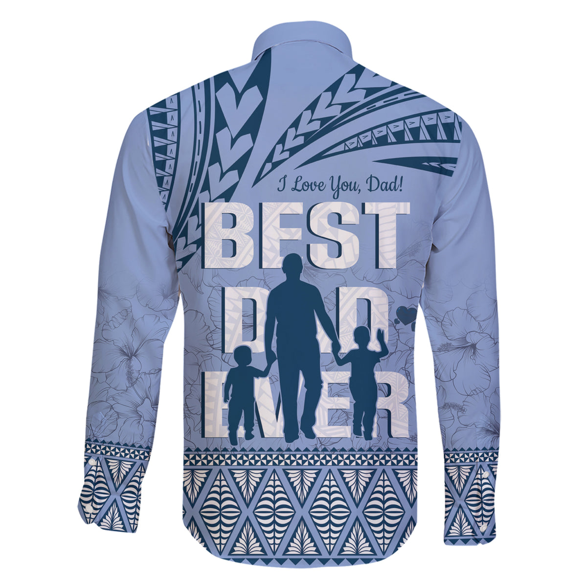 Tonga Father's Day Family Matching Short Sleeve Bodycon Dress and Hawaiian Shirt Best Dad Ever Tongan Ngatu Pattern - Blue
